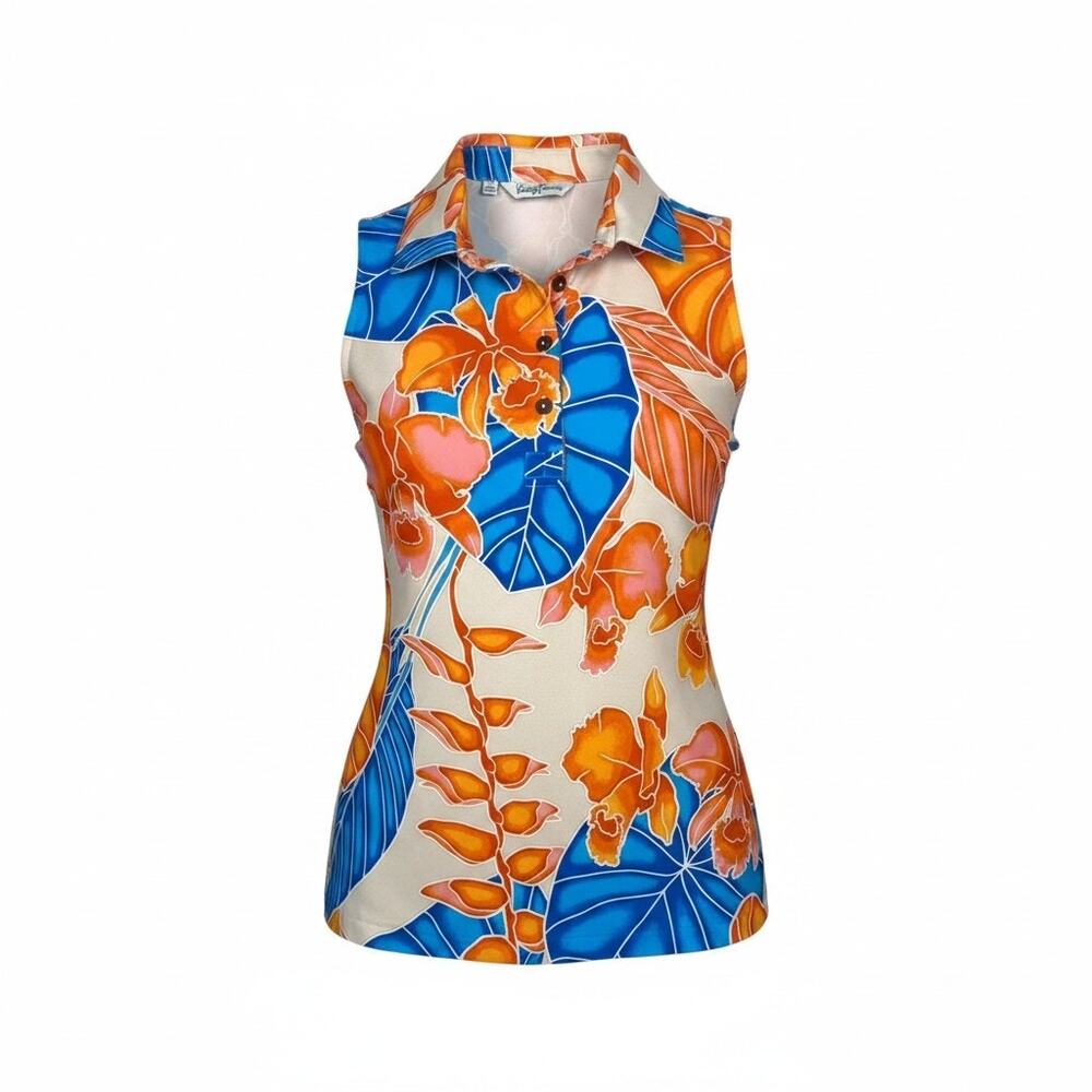 Kenny Flowers Women's Size S Maui Navy Golf Performance Polo Sleeveless Tropical